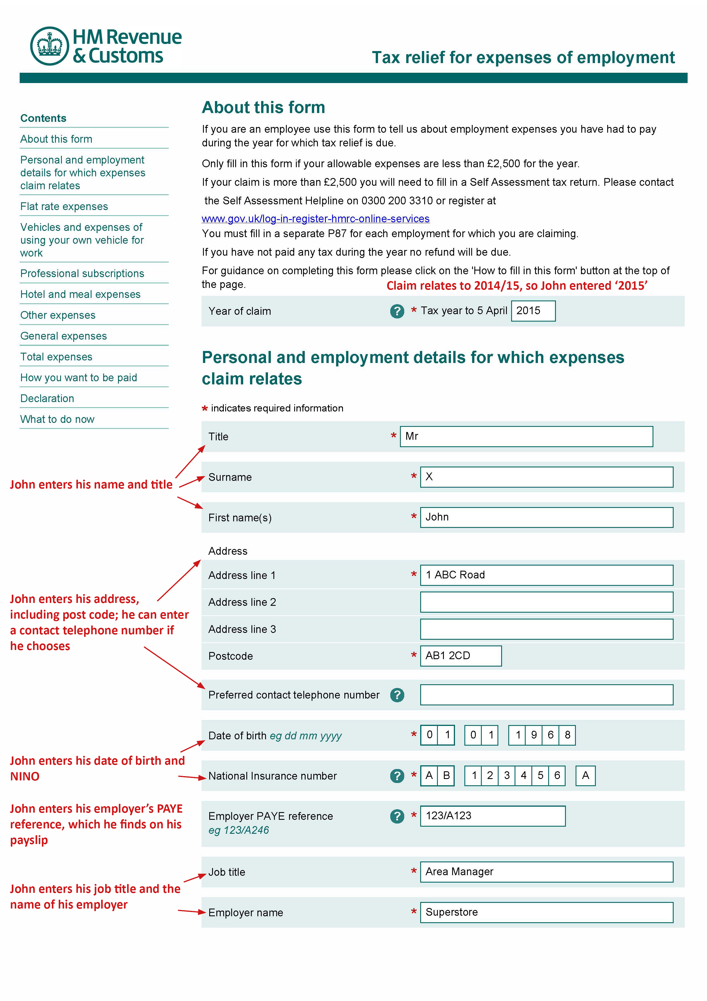 Form P87 – Claim for tax relief for expenses of employment ...