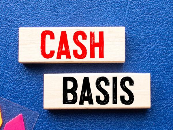 2 wooden blocks with words written on them, one saying 'CASH' and the other 'BASIS' against a blue background.