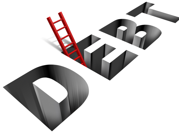 Illustration of the word debt and a ladder