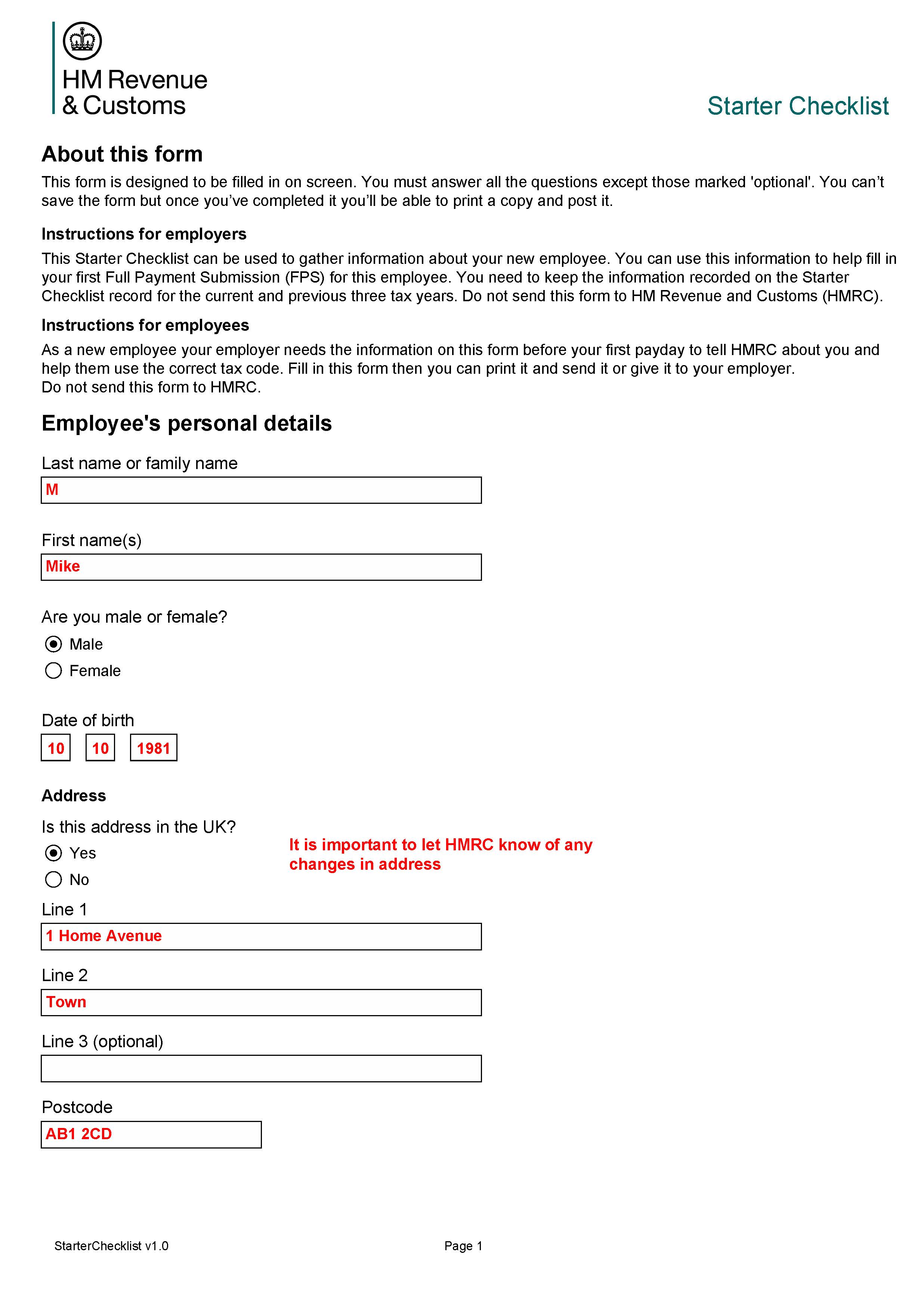 pay as you earn paye form starter checklist low incomes tax new employee form template