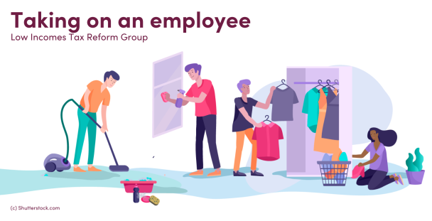 Illustration of people doing jobs around a house Illustration of people doing jobs around a house
