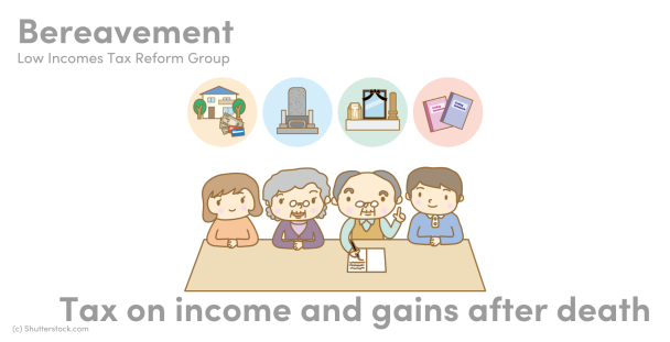 Illustration of people underneath bereavement symbols