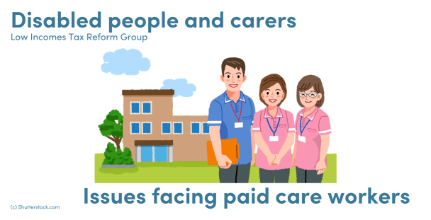 Illustration of care workers outside a care home