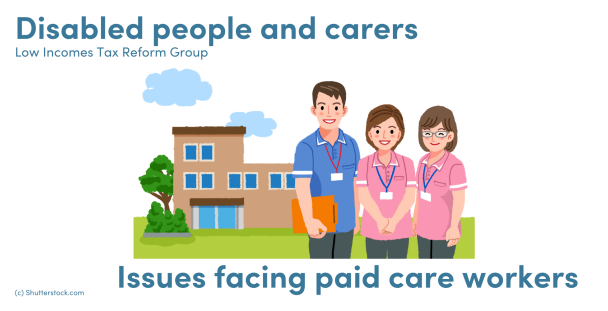 Illustration of care workers outside a care home Illustration of care workers outside a care home
