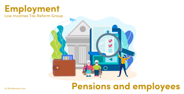 Illustration of pensioners and a man in front of a bank