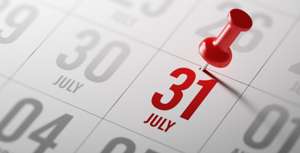 Image of a calendar highlighting 31 July Image of a calendar highlighting 31 July