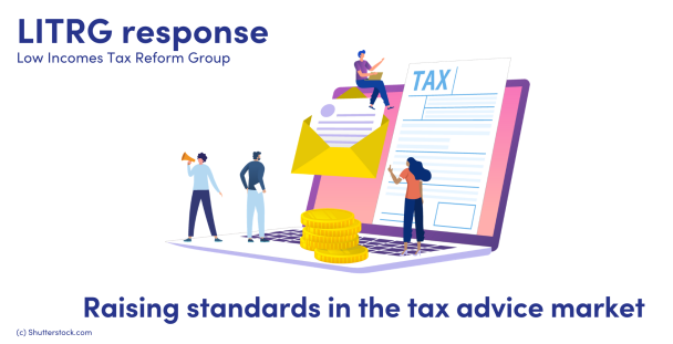 Illustration of people around a laptop and a tax document Illustration of people around a laptop and a tax document