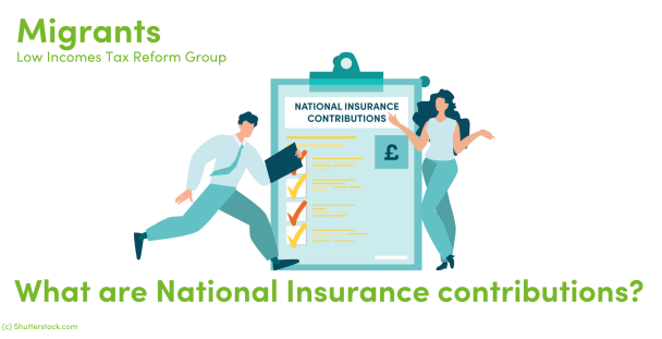 Illustration of a man and woman next to a clipboard about National Insurance Illustration of a man and woman next to a clipboard about National Insurance