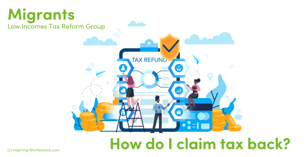 Illustration of people surrounded by a text refund sign Illustration of people surrounded by a text refund sign