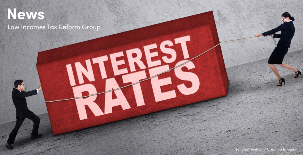 Illustration of two people pulling a block with the words interest rates on it Illustration of two people pulling a block with the words interest rates on it