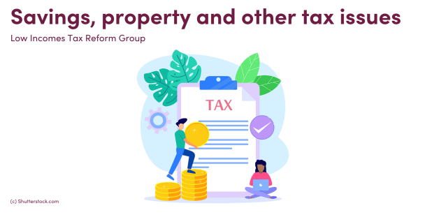 Illustration of people, coins and a tax document on a clipboard Illustration of people, coins and a tax document on a clipboard