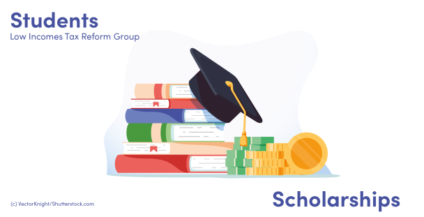 Illustration of books, graduate cap and coins