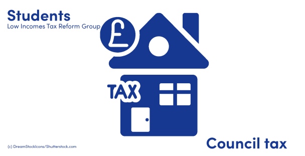 Illustration of a house, pound sign on a coin and the word tax