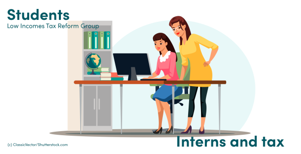 Illustration of an intern and an employee Illustration of an intern and an employee