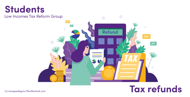 Illustration of a woman in front of tax documents and a calculator Illustration of a woman in front of tax documents and a calculator