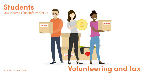 Illustration of volunteers holding boxes and money Illustration of volunteers holding boxes and money