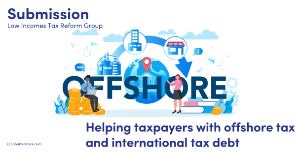 Illustration of the word offshore with a man and woman next to it Illustration of the word offshore with a man and woman next to it