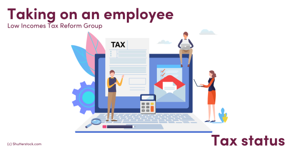 Illustration of people around a laptop and a tax document Illustration of people around a laptop and a tax document