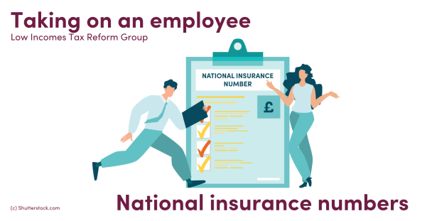 Illustration of a man and woman next to a clipboard about National Insurance Illustration of a man and woman next to a clipboard about National Insurance