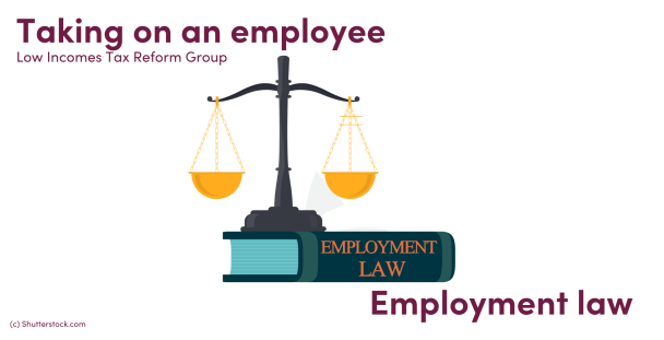 Illustration of an employment law book and scales of justice Illustration of an employment law book and scales of justice