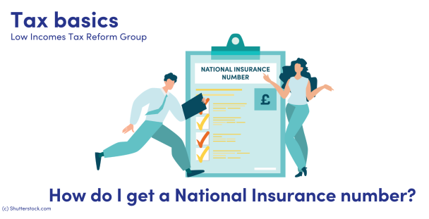 Illustration of a man and woman next to a clipboard about National Insurance Illustration of a man and woman next to a clipboard about National Insurance