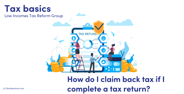 Illustration of people and a clipboard with the words tax refund written on it Illustration of people and a clipboard with the words tax refund written on it