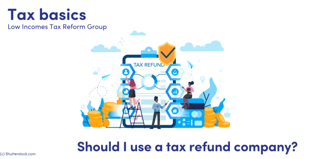 Illustration of people and a clipboard with the words tax refund written on it Illustration of people and a clipboard with the words tax refund written on it
