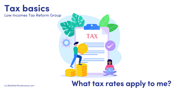 Illustration of people, coins and a tax document Illustration of people, coins and a tax document