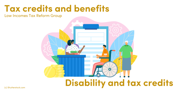 Illustration of a woman sitting at a desk, a man in a wheelchair and woman with a walking stick Illustration of a woman sitting at a desk, a man in a wheelchair and woman with a walking stick