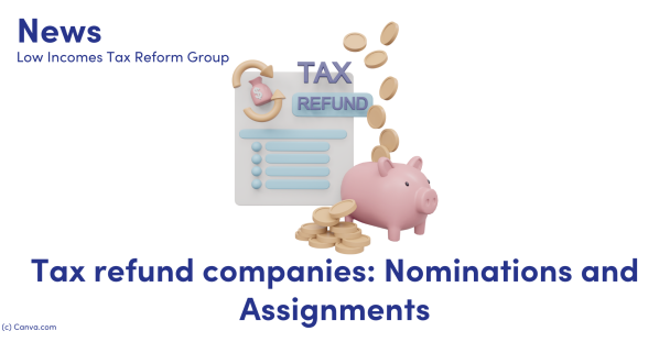 NEWS: Tax refund companies: Nominations and Assignments. image of tax refund forms with a piggy bank full of coins. NEWS: Tax refund companies: Nominations and Assignments. image of tax refund forms with a piggy bank full of coins.