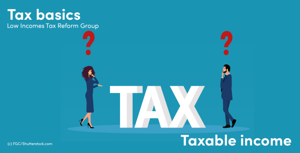 Illustration of a man and woman with questions marks above their heads next to the word tax