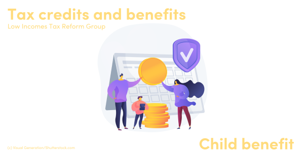 Illustration of a man, woman and child with a pile of coins Illustration of a man, woman and child with a pile of coins