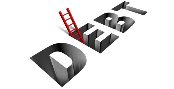 Illustration of the word debt and a ladder Illustration of the word debt and a ladder