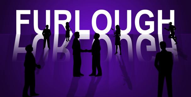 Illustration of silhouettes of people by the word furlough Illustration of silhouettes of people by the word furlough