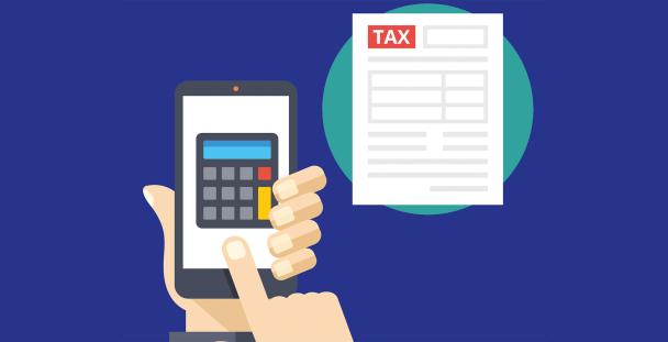 Illustration of a person using a calculator for tax Illustration of a person using a calculator for tax