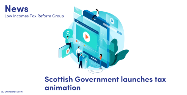 Scottish Government launches tax animation people around a video screen