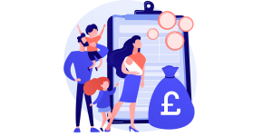 Illustration of a family in front of a clipboard