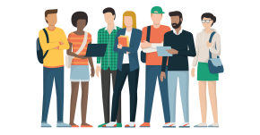 Illustration of a group of students standing in a row