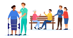 Illustration of people and carers