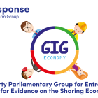 Illustration of four people around the words gig economy