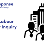 LITRG Response - BEIS Labour market Inquiry. Illustration of three men standing in front of a building.
