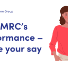 NEWS: HMRC's performance - have your say. image of a woman with her hand raised, ready to speak