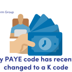 NEWS: Help! My PAYE code has recently been changed to a K code. image of a hand holding timecards with a man reading his payslip in the background.