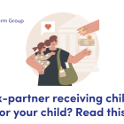 image of a woman with a child in her arms receiving a payment of money