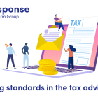 Illustration of people around a laptop and a tax document