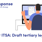 LITRG response. MTD for ITSA: Draft tertiary legislation. Illustration of man drinking a hot drink whilst looking at a computer screen.