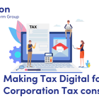 Illustration of people around a laptop and a tax document