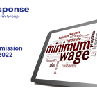 LITRG response - Low Pay Commission consultation 2022. Illustration of a screen displaying words, including Minimum wage.