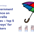 Coloured Umberella with 5 images beneath: hand holding up 1 finger, 2 fingers, 3 fingers, 4 fingers, 5 fingers. 