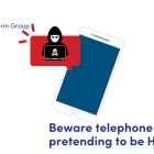 Illustration of a mobile phone with a scammer next to it